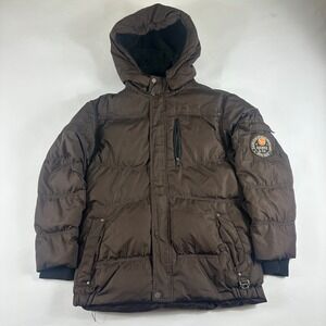 Hawke & Co Arctic Squad Youth 14/16 Puffer Jacket Brown Hooded Winter Coat